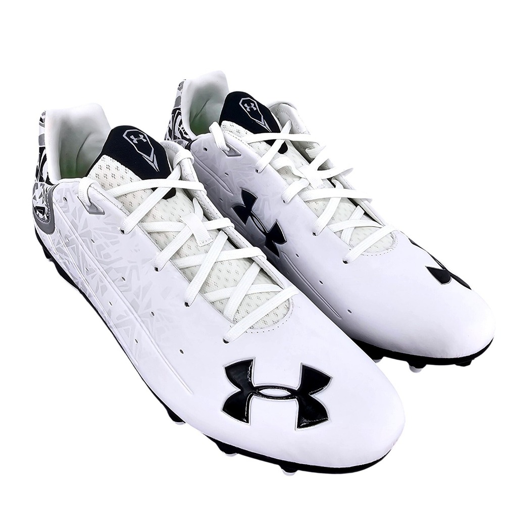 Under Armour Banshee Low MC Cleats White Black 3023707-103 Mens Size 15